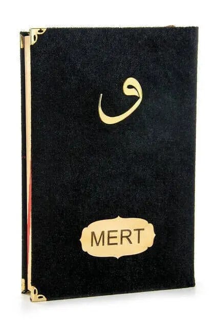 İsme Özel Kadife Kaplı Vavlı Orta Boy Mealli Kuran Siyah