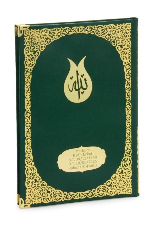 İsme Özel Yaldızlı Deri Ciltli Yasin Kitabı Ayetel Kürsi Desenli Mevlüt Hediyesi Orta Boy 176 Sayfa - Yeşil