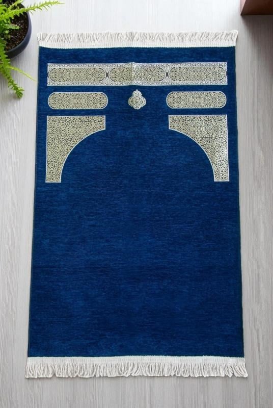 Kabe Desenli Örgü Püsküllü Şönil Seccade Lacivert