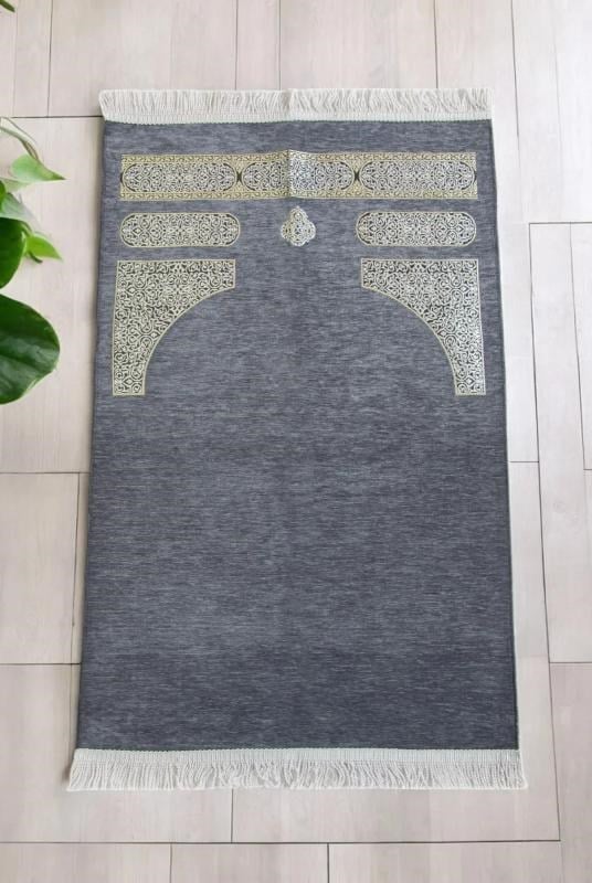 Kabe Desenli Örgü Püsküllü Şönil Seccade Gri