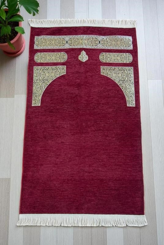 Kabe Desenli Örgü Püsküllü Şönil Seccade Kırmızı