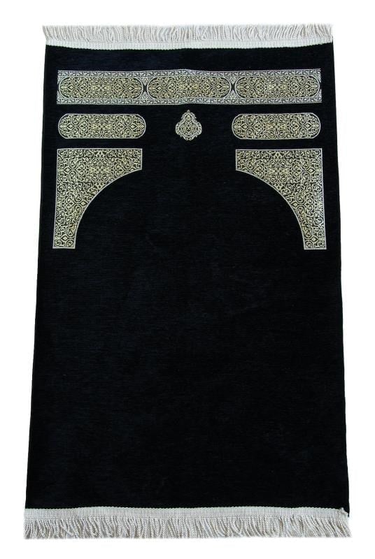 Kabe Desenli Örgü Püsküllü Şönil Seccade Siyah