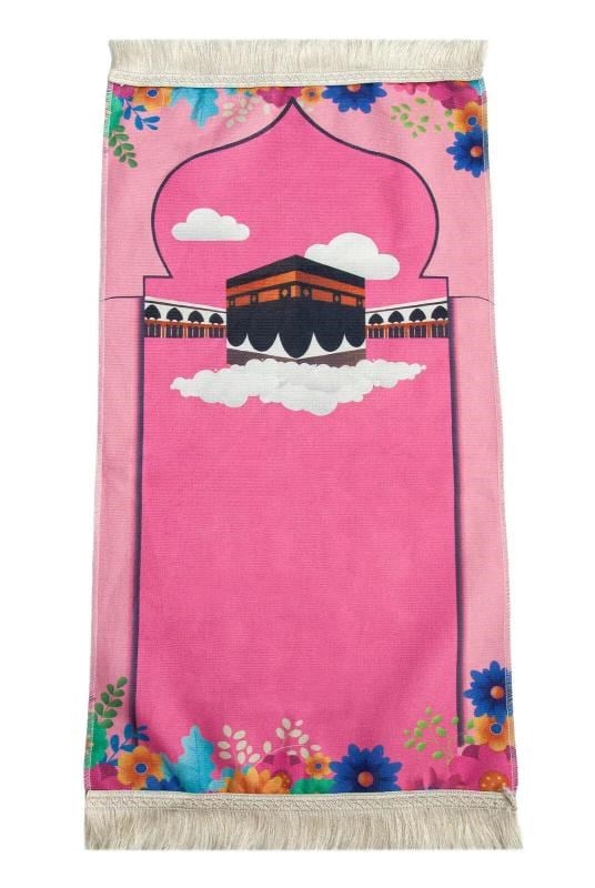 Kabeli Çiçek Desenli Çocuk Seccadesi Pembe