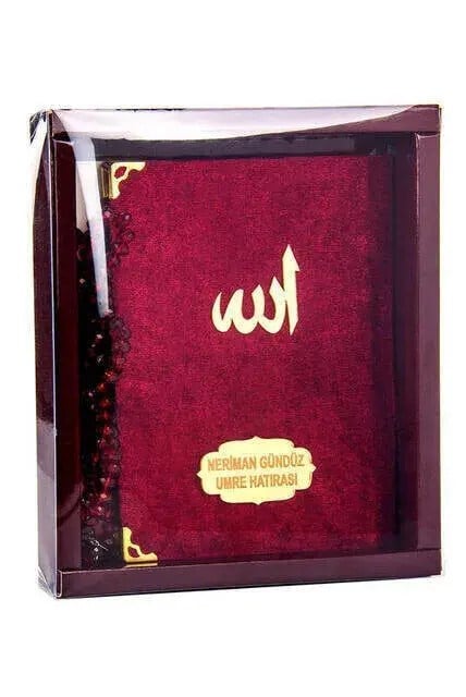 Kadife Kaplı Yasin Kitabı - Çanta Boy - İsme Özel Plakalı - Tesbihli - Kutulu - Kırmızı Renk - Mevlid Hediyeliği
