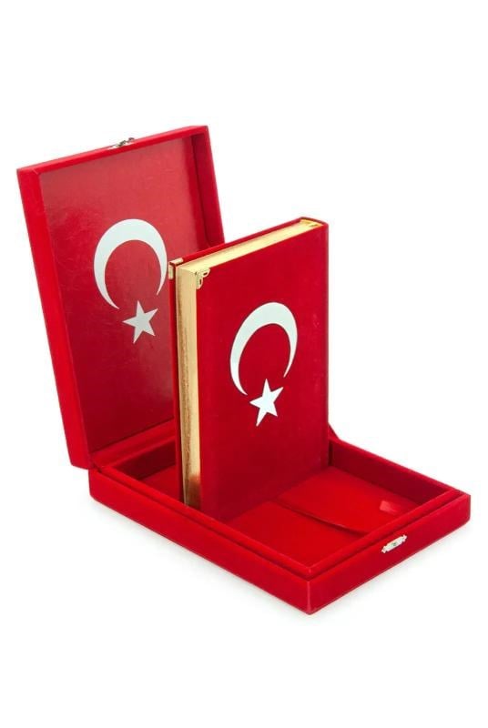 Kadife Kutulu Kuranı Kerim (Orta Boy Ayyıldız Kırmızı)