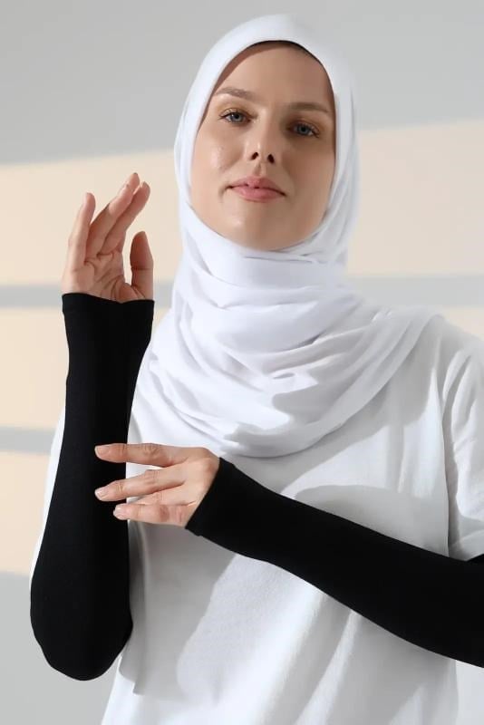 Kadın Avuç İçi Uzun Penye Tesettür Kolluk Siyah
