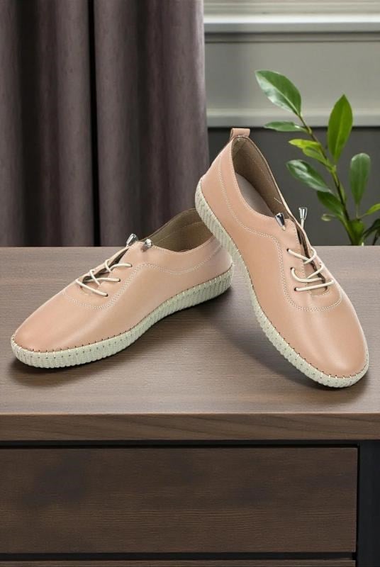 Kadın Deri Ortopedik Günlük Ayakkabı,  Esnek ve Yumuşak Tabanlı Hac Umre Ayakkabısı - Somon