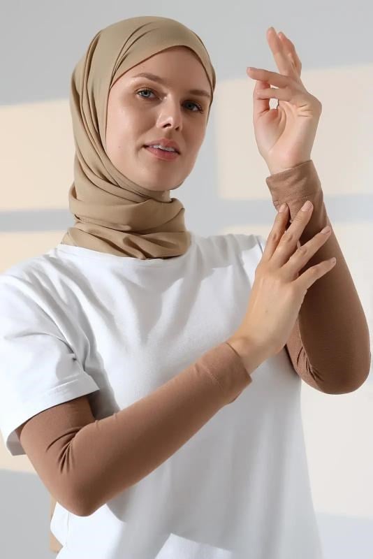 Kadın Düz Dikişsiz Pratik Likralı Tesettür Kolluk Penye Namaz Kolluğu - Kahve