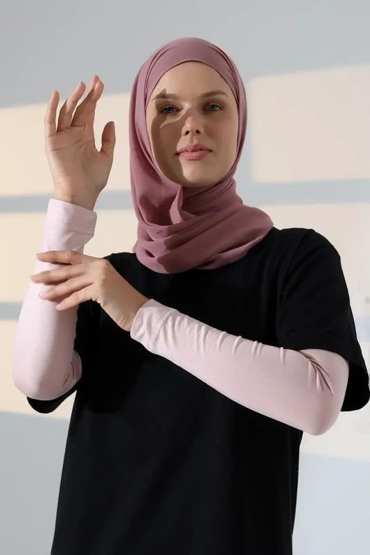 Kadın Düz Dikişsiz Pratik Likralı Tesettür Kolluk Penye Namaz Kolluğu - Pembe