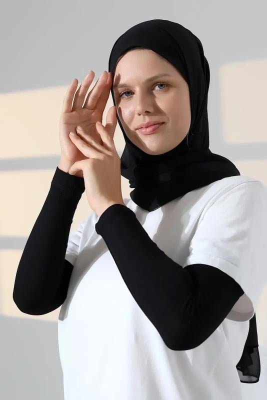 Kadın Düz Dikişsiz Pratik Likralı Tesettür Kolluk Penye Namaz Kolluğu - Siyah