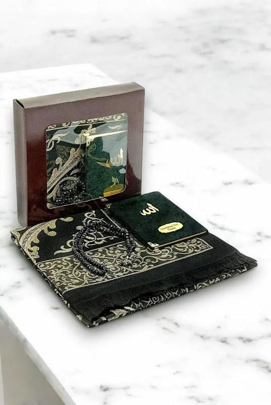 Kutulu İsimli Kadife Yasin Kitabı Tesbihli Seccade Seti Bordo