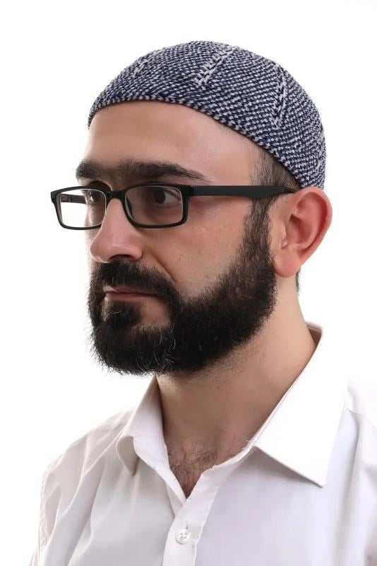 Lacivert Gri Kışlık Çift Renk Kadife Namaz Takkesi