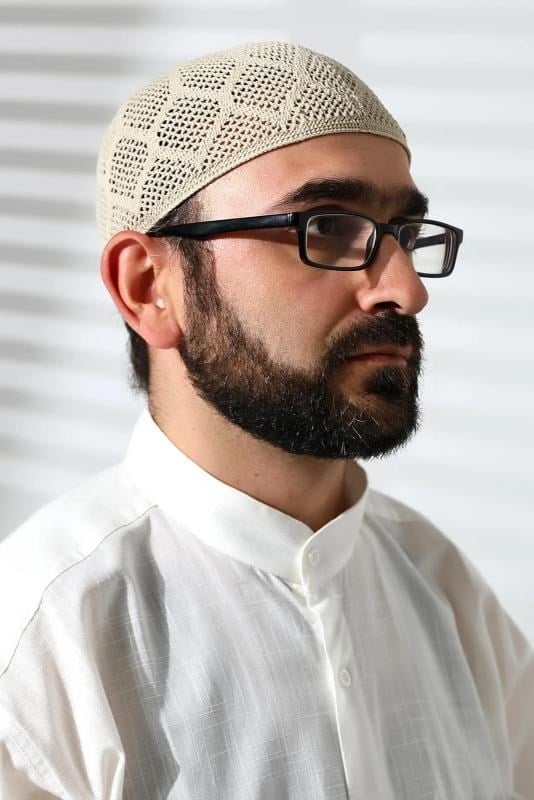 Makine Örgüsü Dantel Detaylı Namaz Takkesi Bej