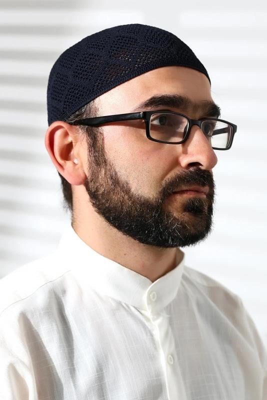 Makine Örgüsü Dantel Detaylı Namaz Takkesi Lacivert