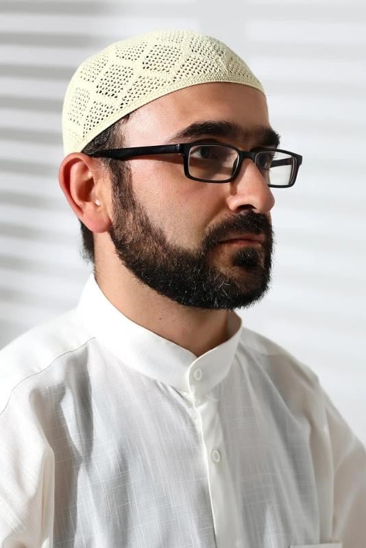 Makine Örgüsü Dantel Detaylı Namaz Takkesi Krem