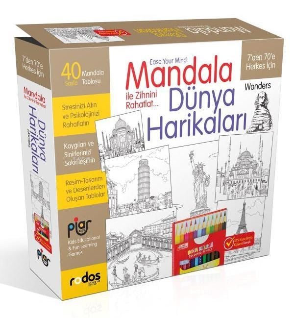Mandala Dünya Harikaları Hayvanlar ve 12'li Boya Kalemi