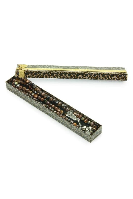 Metal Püsküllü Kaplan Gözü Doğaltaş Hediyelik Tesbih - 99lu - Küre Kesim