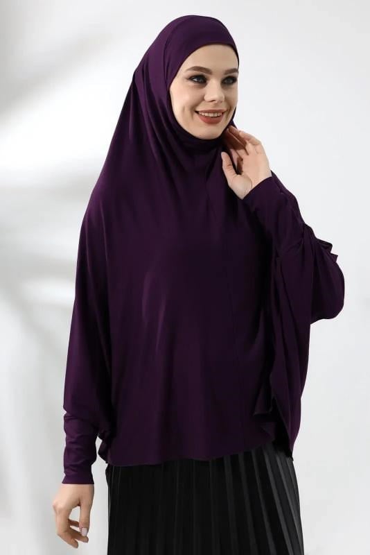 Mürdüm Hazır Pratik Sultanbaş Tesettür Kollu Penye Sufle Eşarp Hijab
