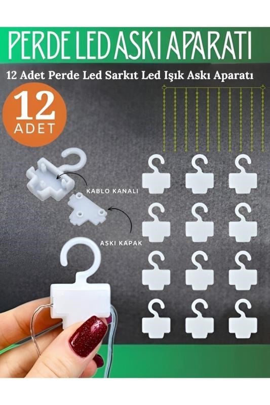 nextbuy 12 Adet Perde Led Tüm Sarkıt Işıklar İçin Uygun Kablo Gizleme Asma Kancası Askı Aparatı
