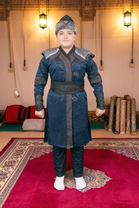 Peluş Kürk Detaylı Ertuğrul Erkek Çocuk Kostümü, Alp Kıyafeti Lacivert