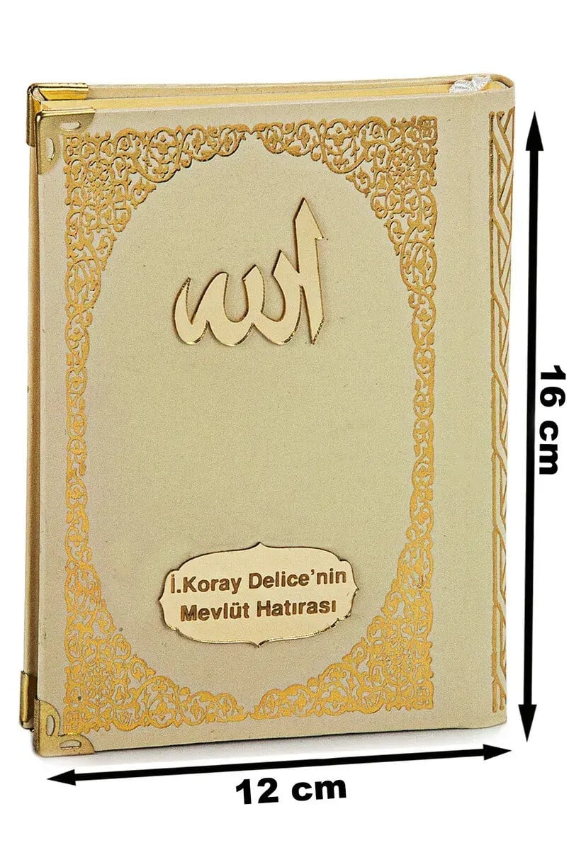 Pleksiye Özel İsim Yazılı Ciltli Yasin Kitabı Çanta Boy Krem 128 Sayfa