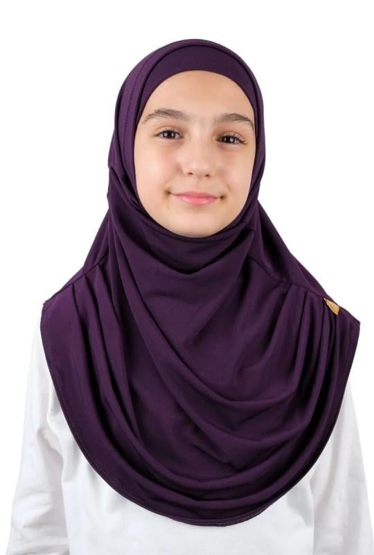 Pratik Hazır Geçmeli Boneli Çocuk Şal Mürdüm