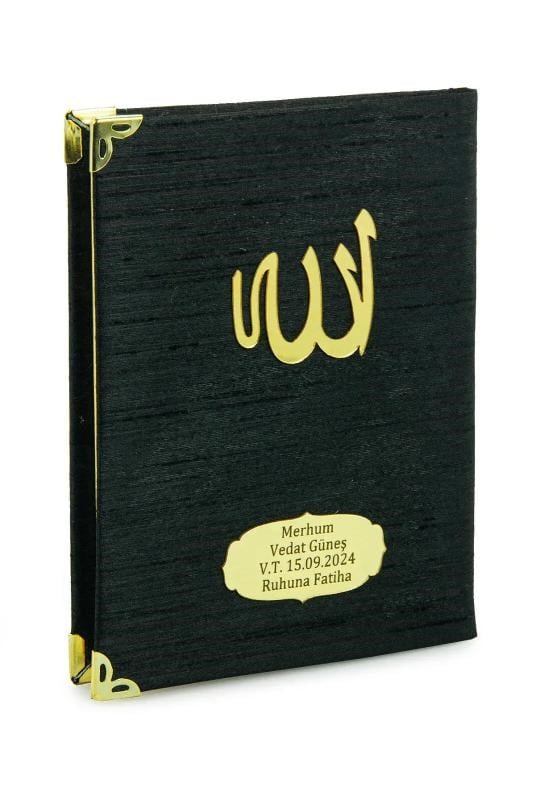 Şantuk Kumaş Kaplı Yasin Kitabı - Çanta Boy - İsme Özel Plakalı - Siyah