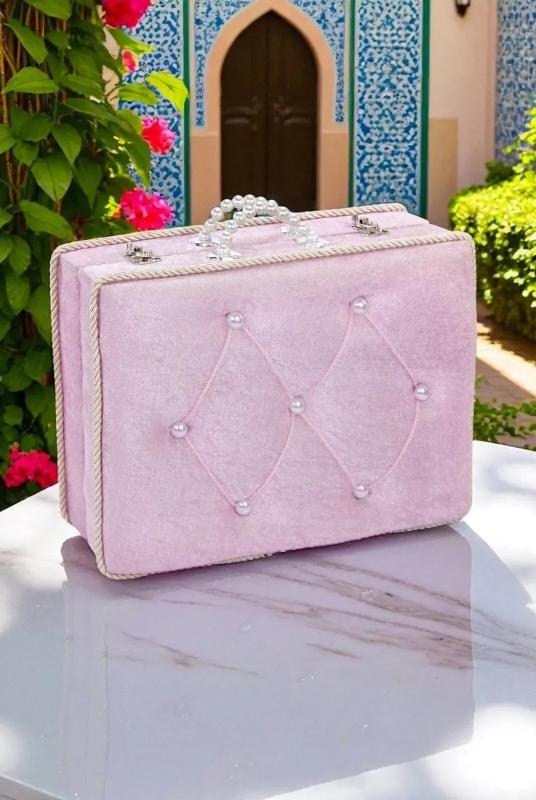 Söz Nişan Düğün Çeyizlik Kadife Gelin Bohça Sandık - Pembe