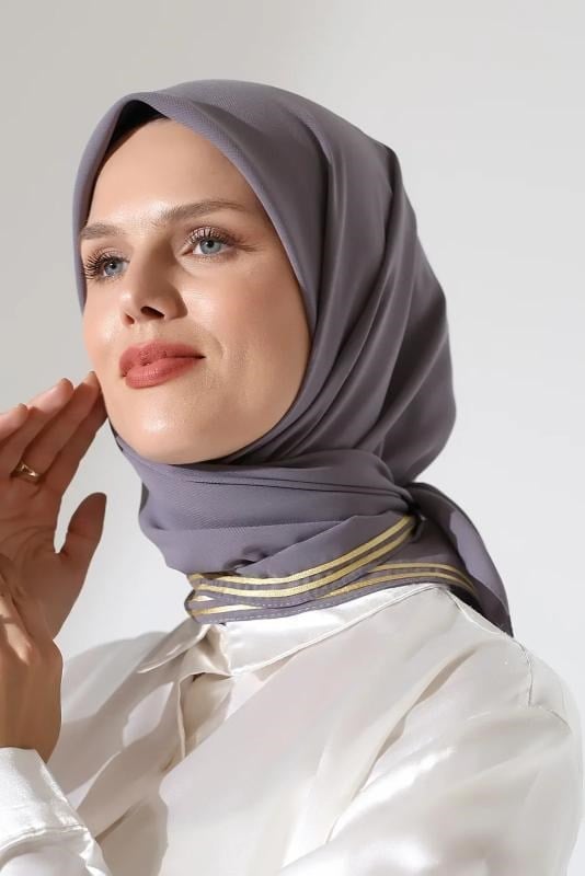Tesettür Biyeli Bürümcük Düz Şifon Eşarp - Gri