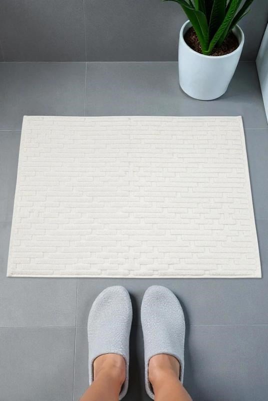 Tuğla Desenli 2li Ayak Havlusu - 50x70 cm - Su Emici Banyo Paspası Seti - Beyaz - 00104