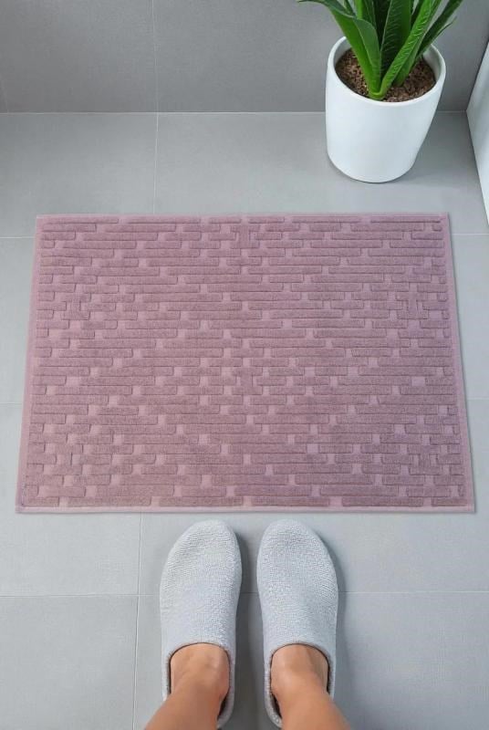 Tuğla Desenli 2li Ayak Havlusu - 50x70 cm - Su Emici Banyo Paspası Seti - Bordo - 00104