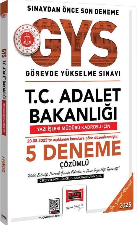Yargı Yayınları 2025 T.C Adalet Bakanlığı Yazı İşleri Müdürü Kadrosu İçin 5 Deneme