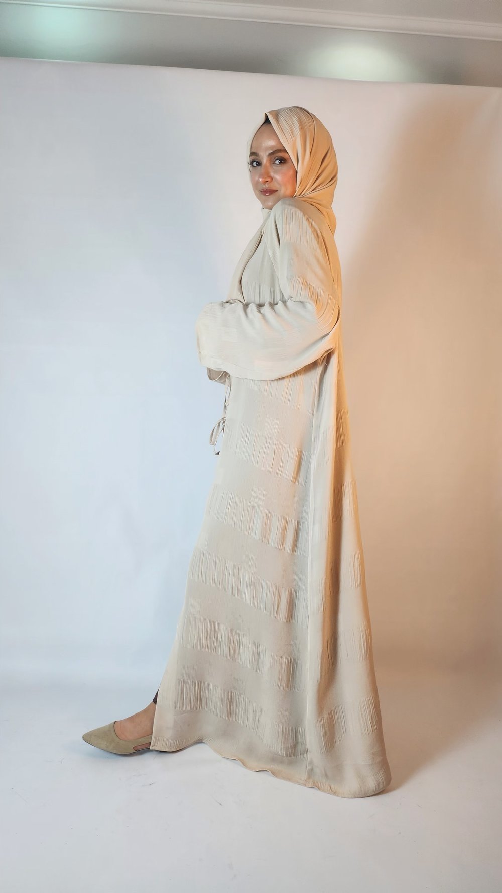ÜÇLÜ ABAYA TAKIM BEJ RENK