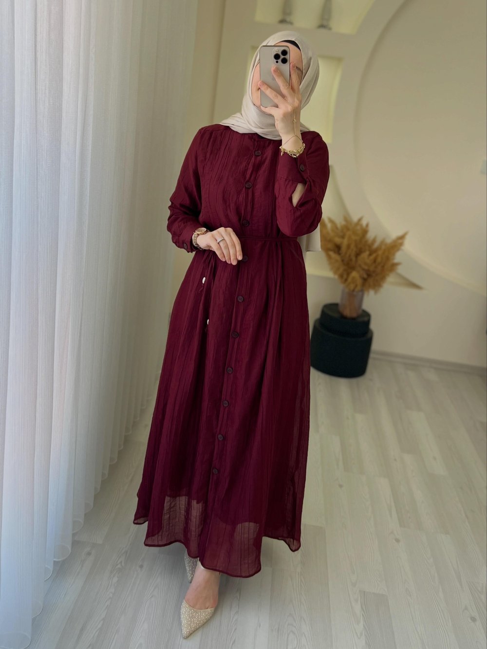 NEHİR ELBİSE  BORDO