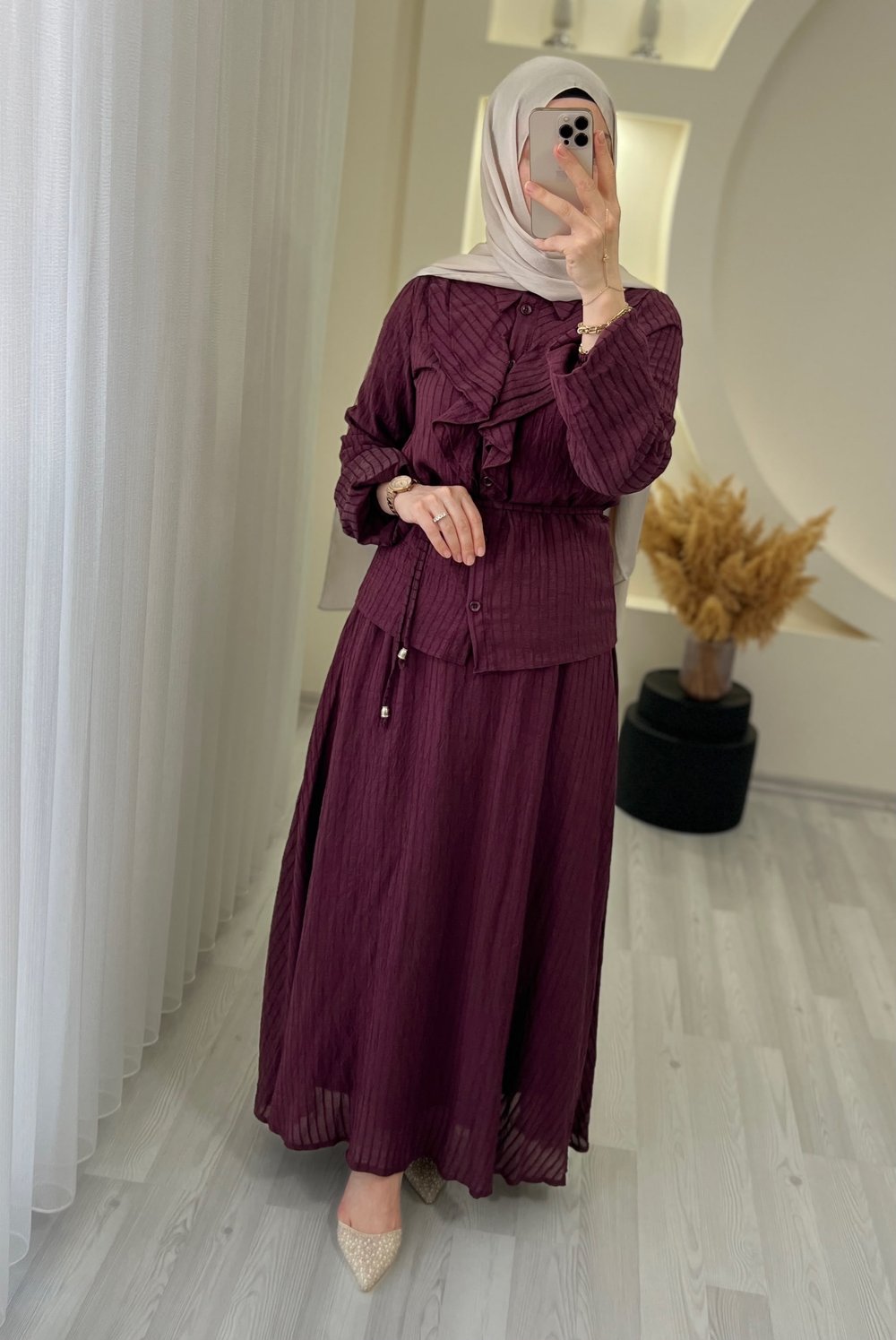 NERMİN ETEKLİ TAKIM BORDO