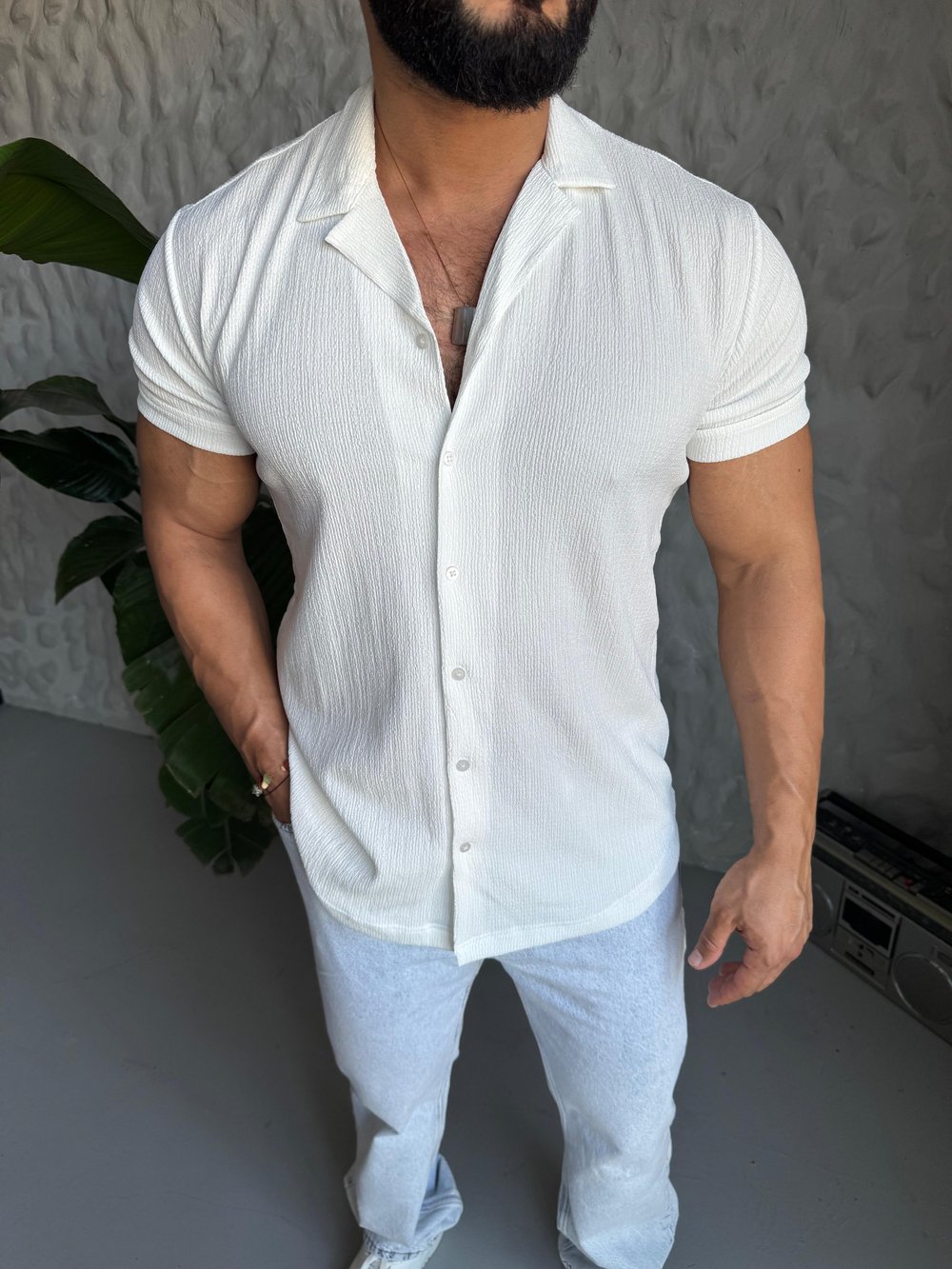 Beyaz Gunny Yazlık Gömlek Modeli