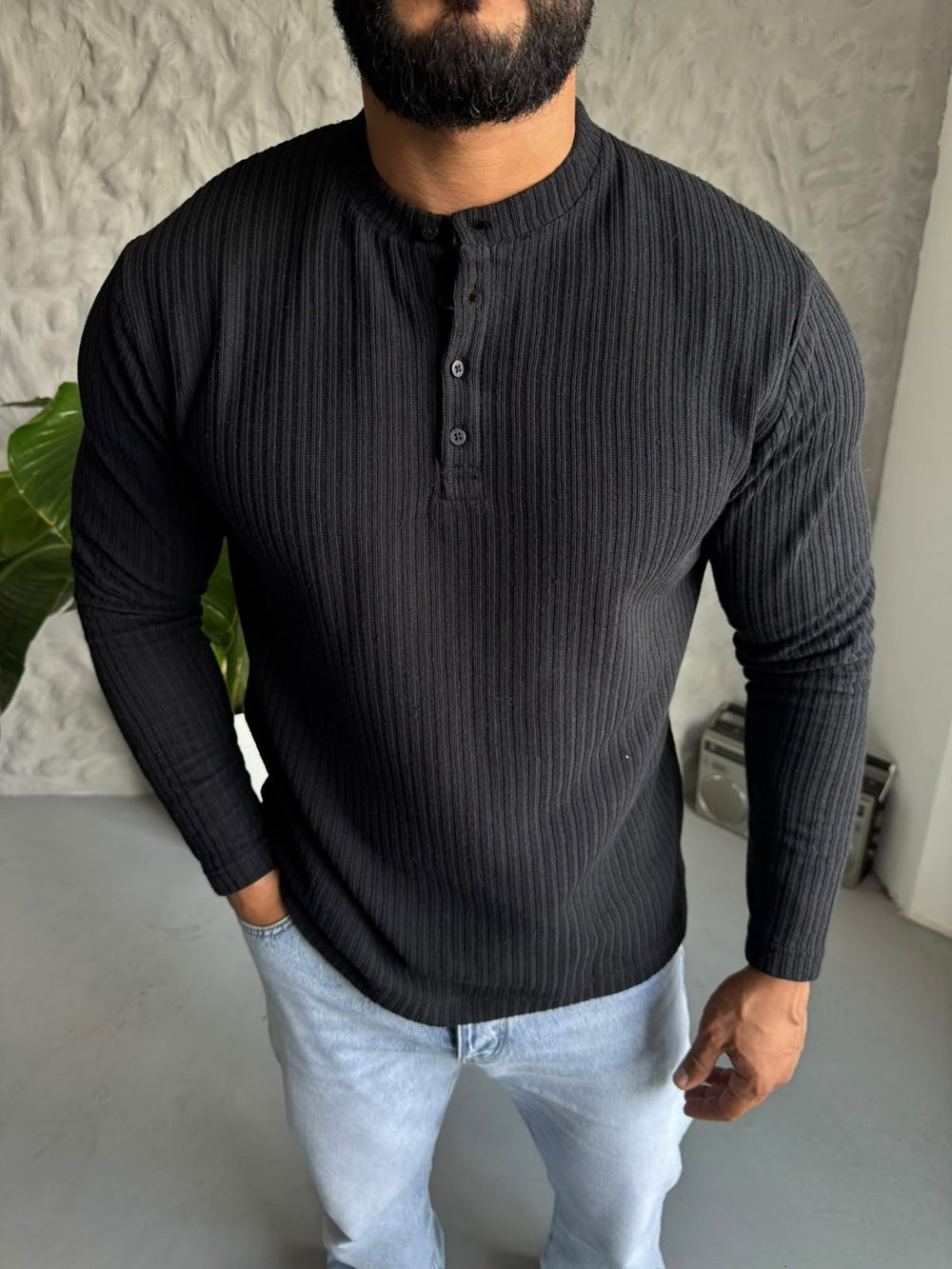 Helly Yaka Çizgi Detay Sweat Siyah