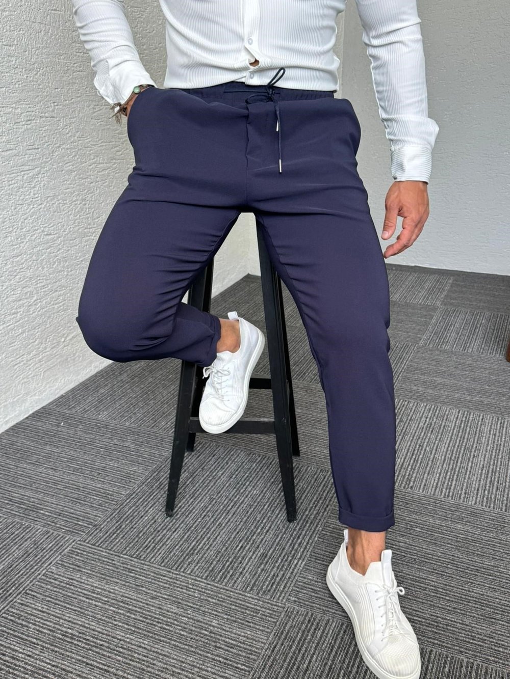 Lacivert Duble Paça Likralı Pantolon