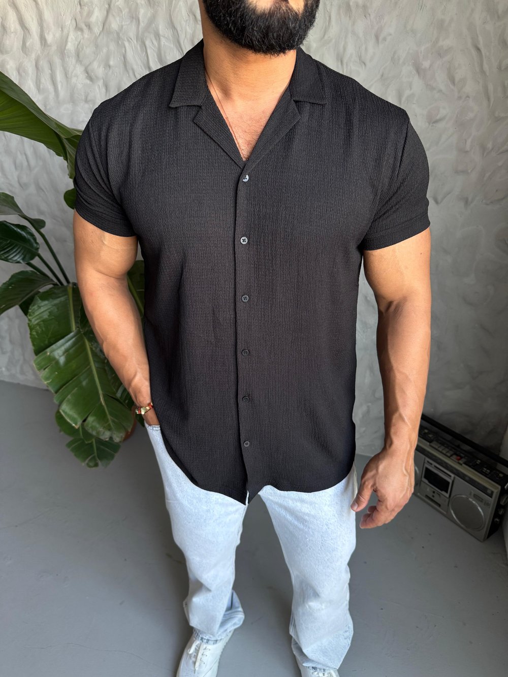 Siyah Gunny Yazlık Gömlek Modeli