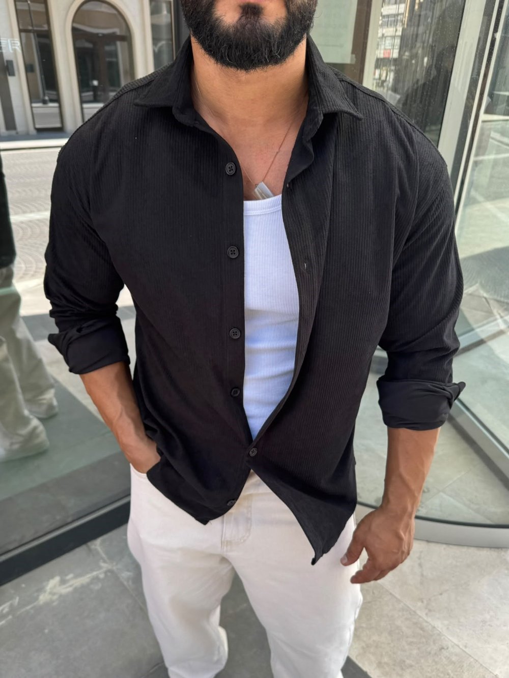Siyah Kadife Gömlek Modeli