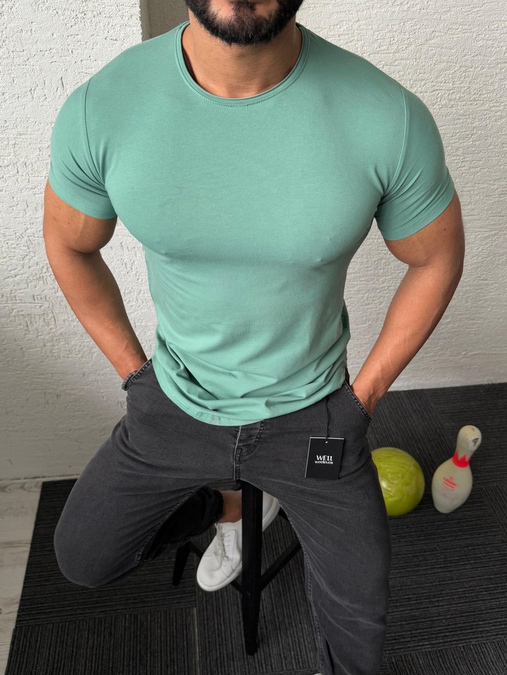Su Yeşili Slim Fit Basic Tişört