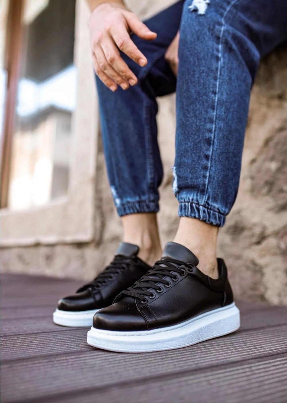 CHEKİCH ERKEK BAĞCIKLI SNEAKER AYAKKABI (SİYAH)