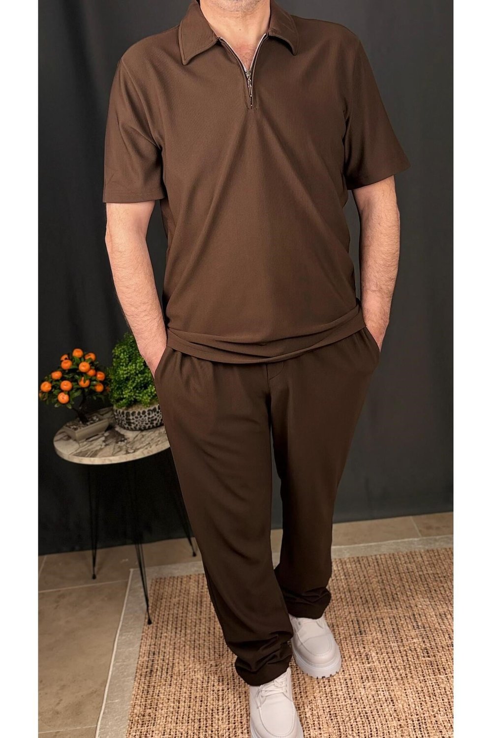 ERKEK, FERMUARLI POLO YAKA ÜST VE JOGGER PANTOLON TAKIM