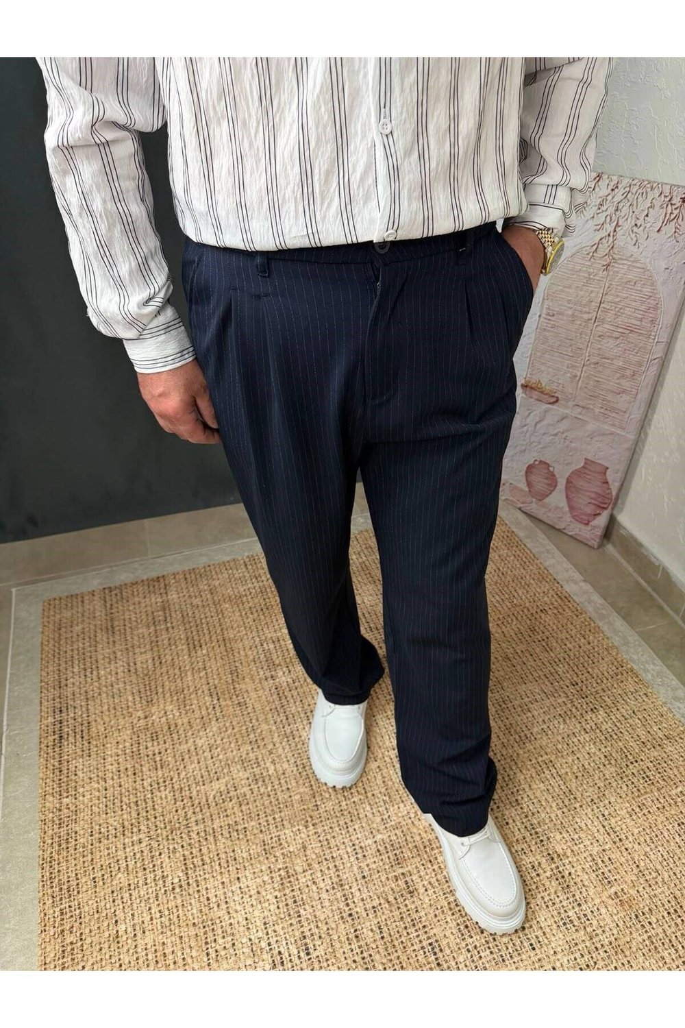 KENDİNDEN ÇİZGİLİ BAGGY PANTOLON