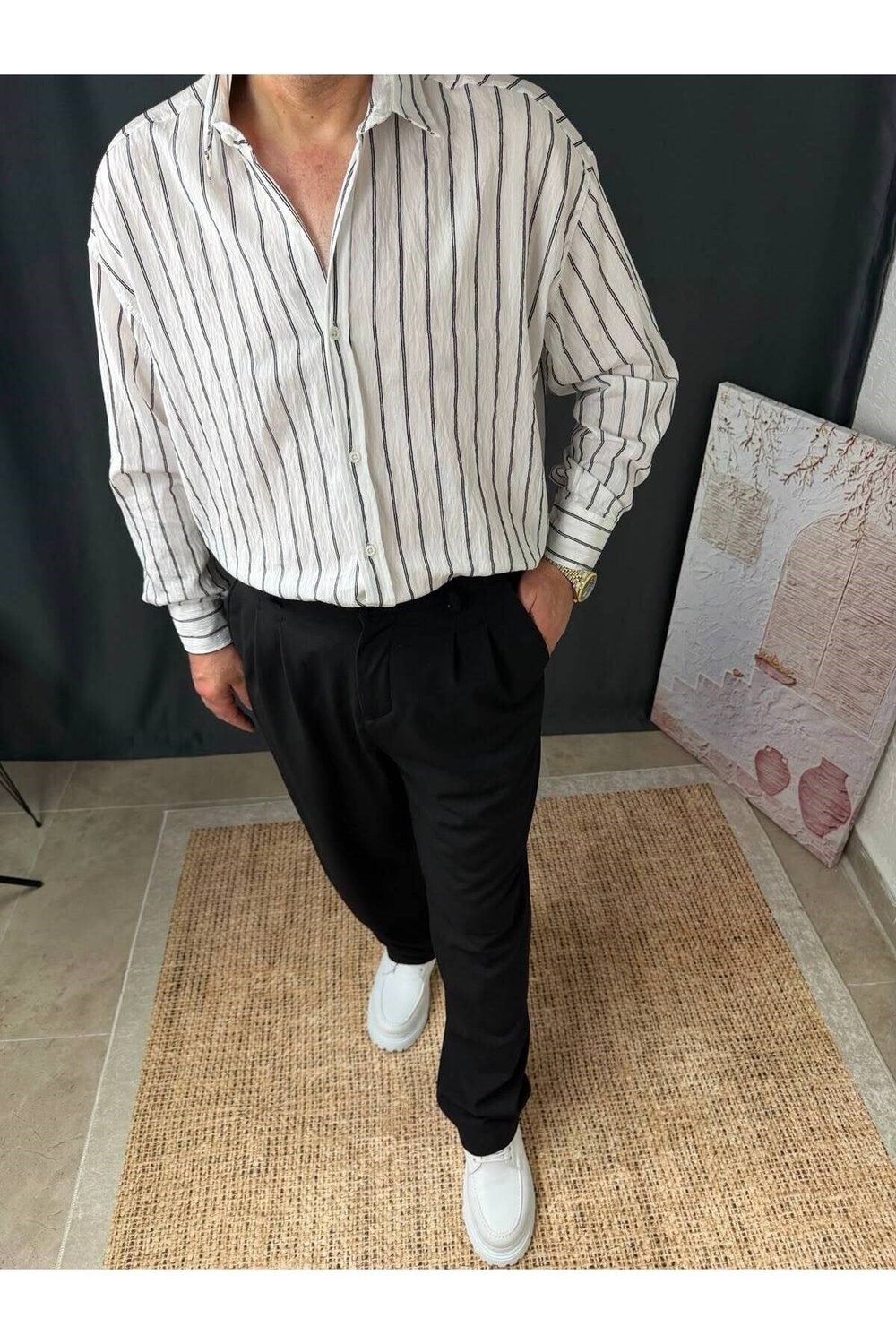 KENDİNDEN ÇİZGİLİ BAGGY PANTOLON