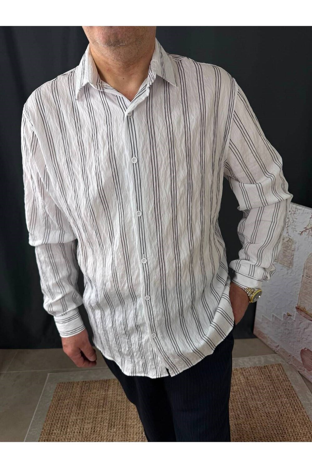 ÜÇ ÇİZGİLİ TENCEL GÖMLEK