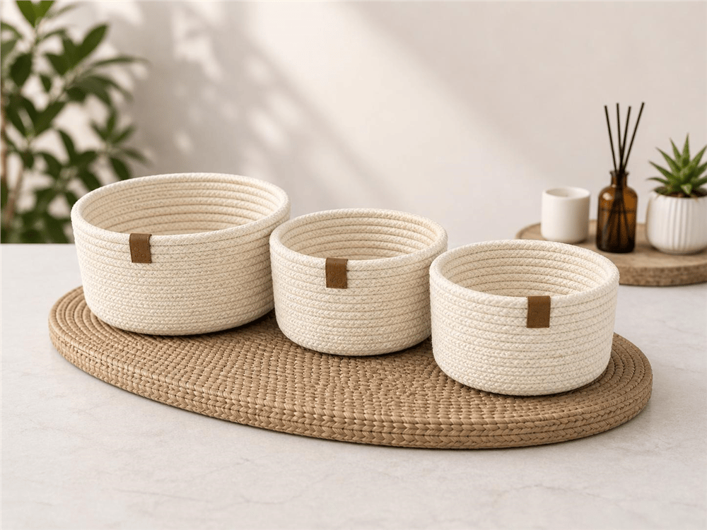 Hasır Sepet 3 Lü Set-Ekru