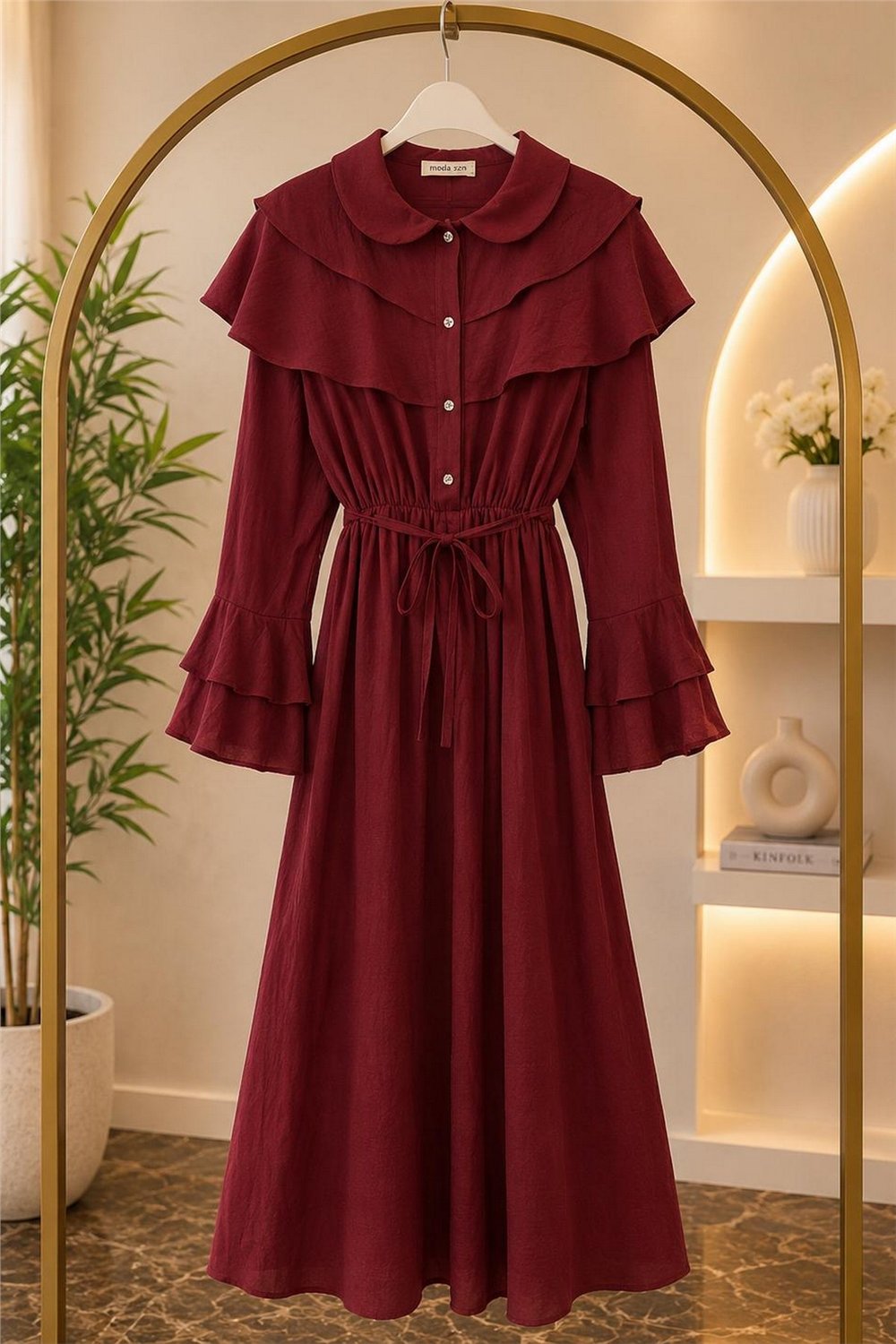 Katkat Elbise Kumaş Lilium-Bordo