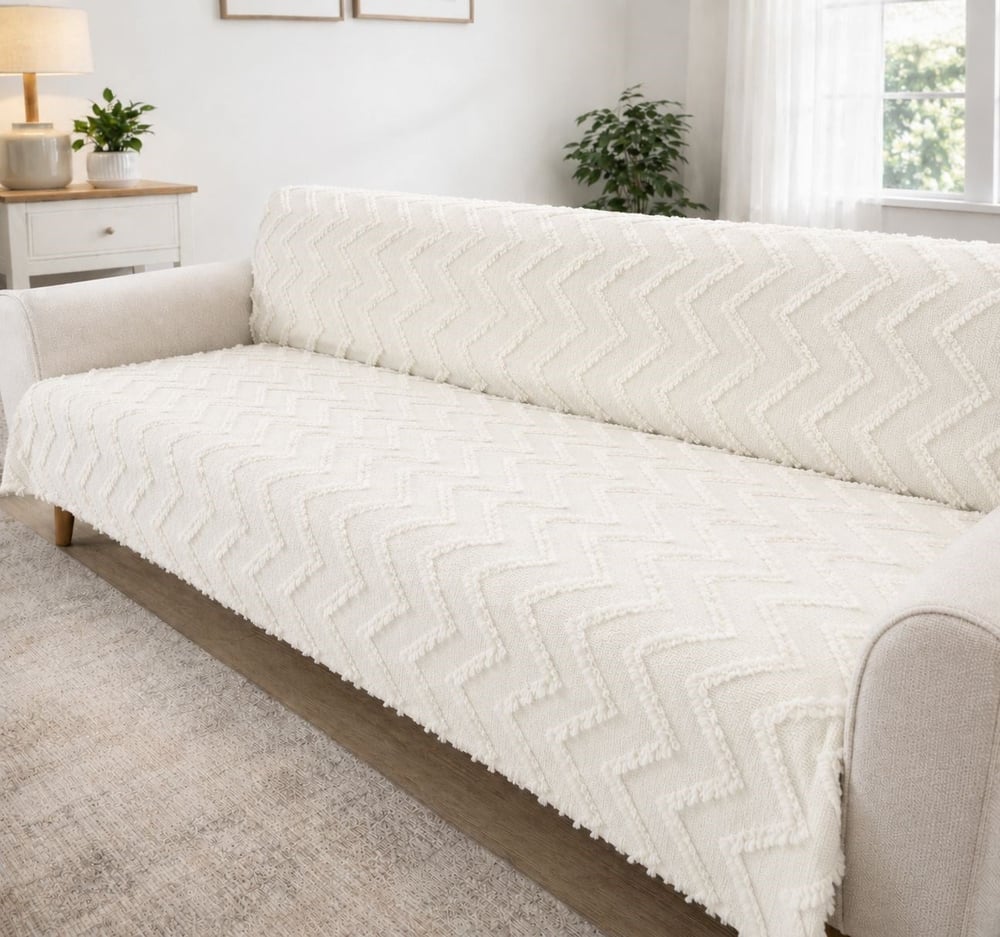 Kaymaz Jakar Sakallı Koltuk Örtüsü 170*210 Cm-Ekru
