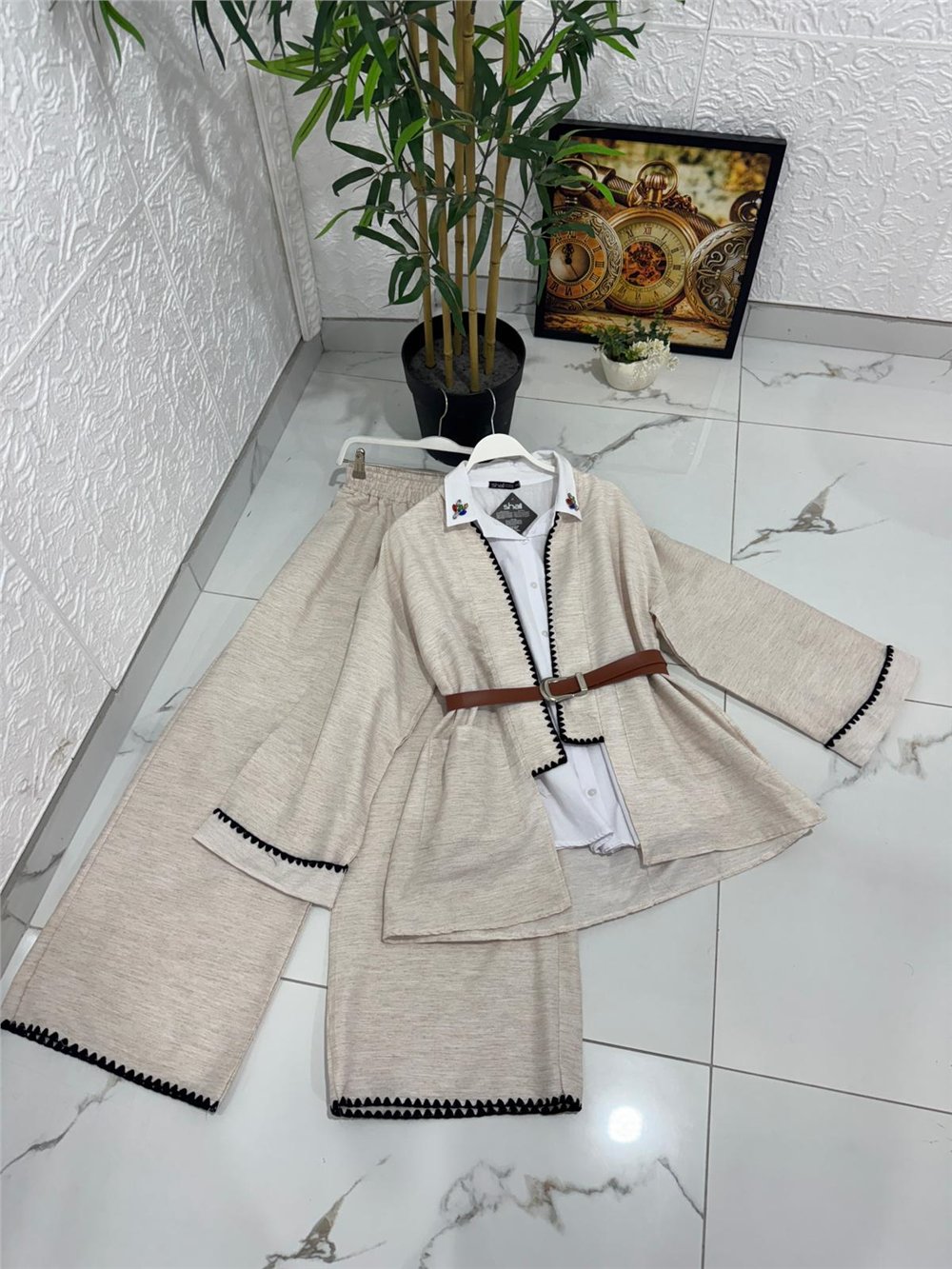 Kod 001 Keten Takım-Bej